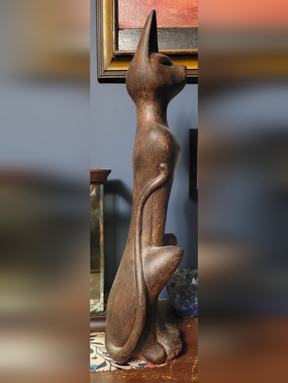 Handcrafted Brown Wooden Cat Sculpture - Home Art Accent